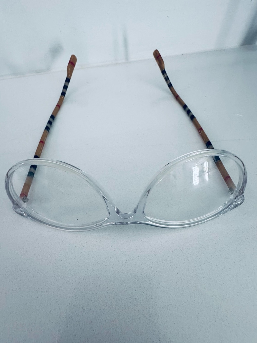 Clear Frame Women's Fashion Eyeglasses with Striped Temples